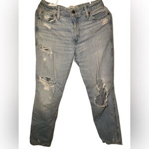 Abercrombie & Fitch Relaxed Girlfriend Light Blue Jeans with Vintage Distressing